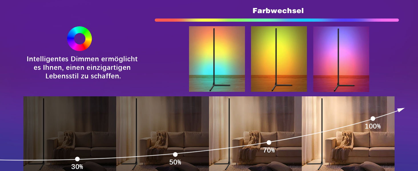 LED кутова лампа Fortand з Wi-Fi, RGB, диммування, сумісна з Alexa/Google Home, з пультом, 155 см, трикутна база