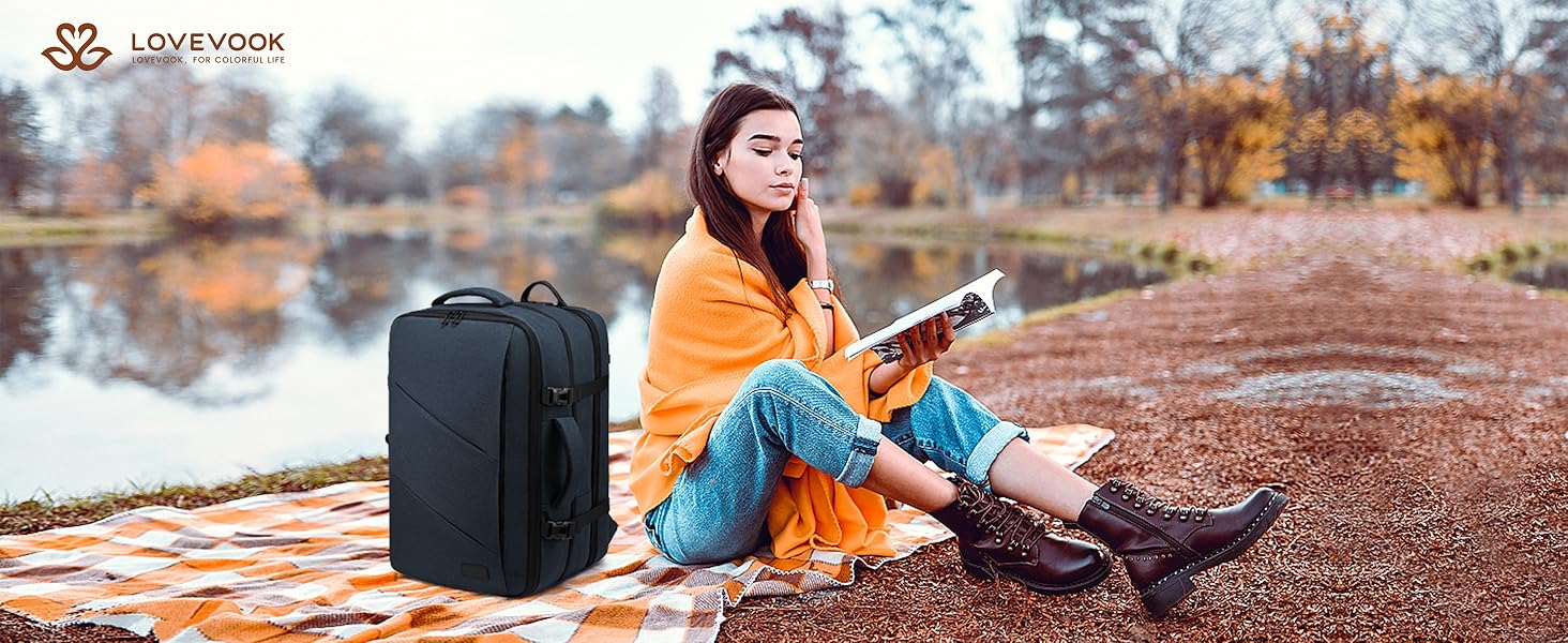 Рюкзак LOVEVOOK 30-40L для подорожей, чорний, з відділенням для ноутбука 17.3 дюйма, антикрадійний, ручна поклажа, розширюваний