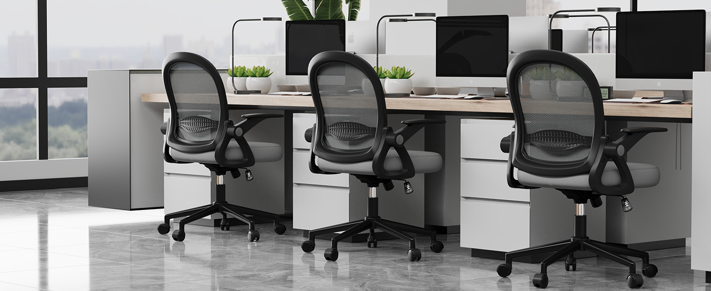 Ергономічне крісло Rattantree для офісу та дому: дихаюча спинка, регульована висота, підлокітники, 360° обертання (темно-сірий)