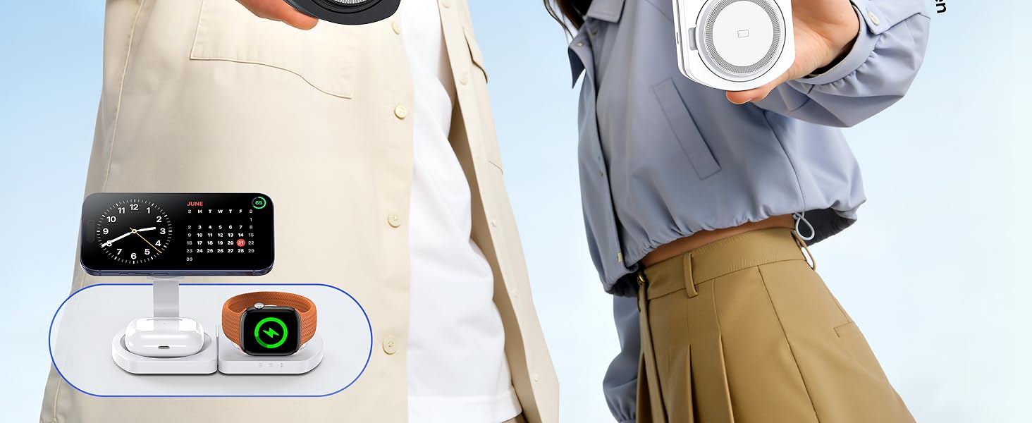 Бездротова зарядка Induktive для iPhone (MagSafe) 3-в-1: Apple Watch, AirPods, iPhone 17 Air/16/15/14/13/12 (Білий)