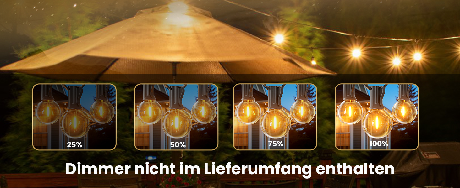 Ланцюжок прикрас для вулиці на електромережі 15М з 25+2 G40 LED лампами. Водостійкий IP65, тепле біле світло 2700K. Для саду, тераси, святкування. Чорний колір.