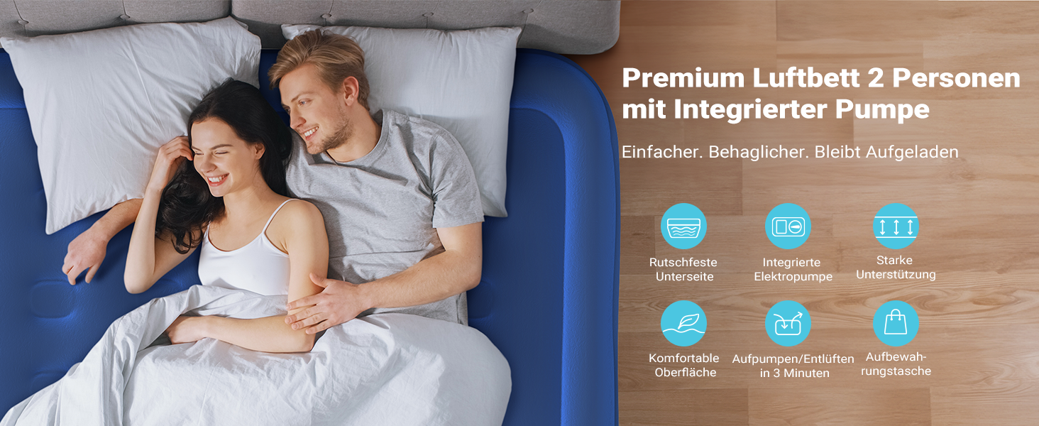 Надувне ліжко iDOO для 2 осіб з вбудованим електричним насосом, самонадувна повітряна матрац, 33 см, для кемпінгу, гостей, подорожей та дому (152x203x46 см)