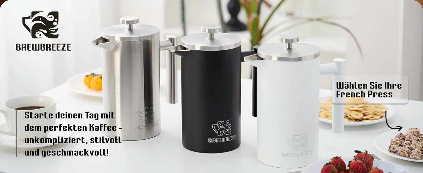 Набір для приготування кави френч-прес, 1 літр, з молочний спінювач, з нержавіючої сталі, термоізольований