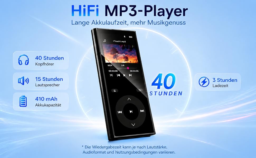 MP3 плеєр з Bluetooth 5.3 та динаміком, 90 ГБ пам'яті, 2.4