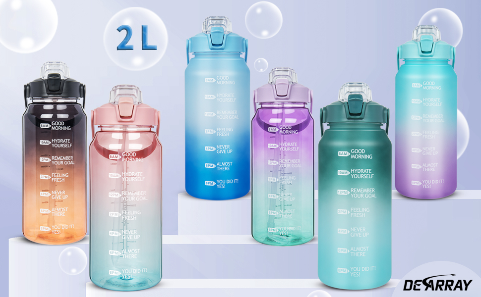Спортивна пляшка для води 2л Tritan з трубочкою та часовою розміткою, BPA-free, мотиваційна, для фітнесу, спортзалу, туризму