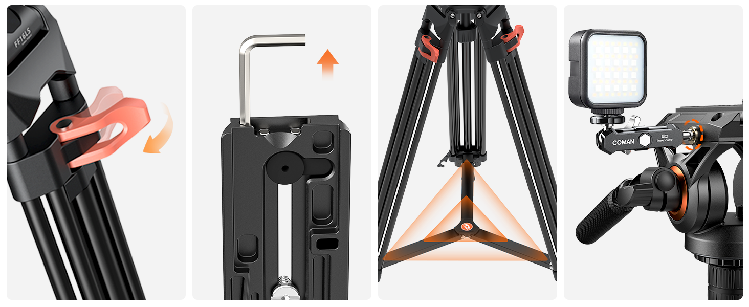 Штатив для камери COMAN 186см з алюмінію, 360° обертання та +/-90° нахил, відео штатив, максимальне навантаження 10кг