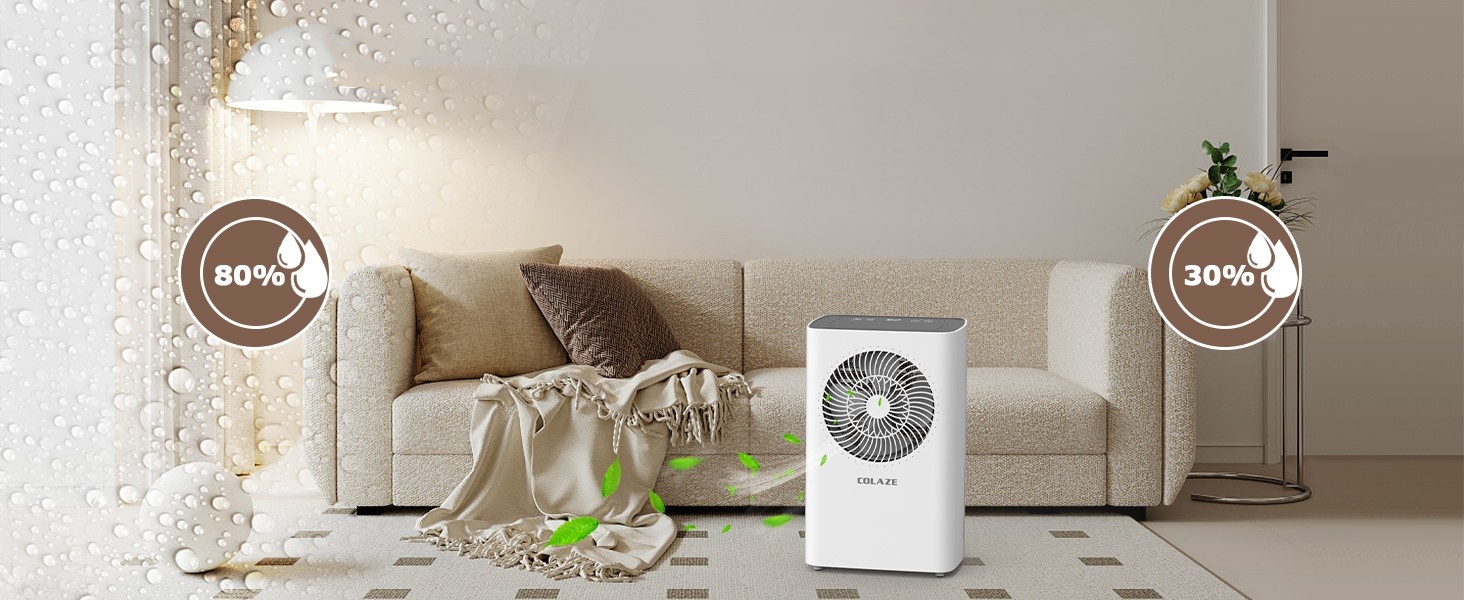 COLAZE 12L/24h Dehumidifier - Electric Dehumidifier Suitable for Room Sizes 120m³ (30m²) - Dehumidifier with Automatic Defrost & Water Level Warning - Room Dehumidifier Under 36dB for Apartment, Basement
