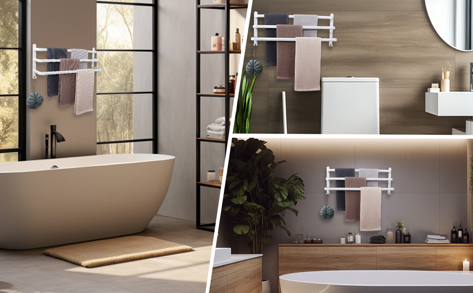 Тримач для рушників на стіну без свердління, 70 см, з гачками, 3 яруси, для ванної кімнати, кухні, туалету