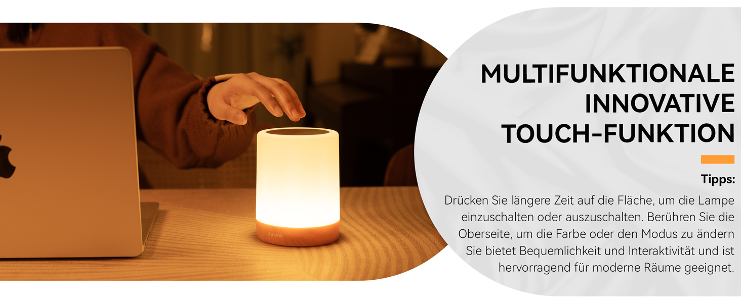 Нічник Auxmir для дітей з акумулятором 3000mAh, LED-лампа настільна сенсорна з регулюванням яскравості, 5 режимів, 13 кольорів, 5 рівнів яскравості, бездротова лампа з таймером та пультом дистанційного керування, нічник для декору спальні, тераси