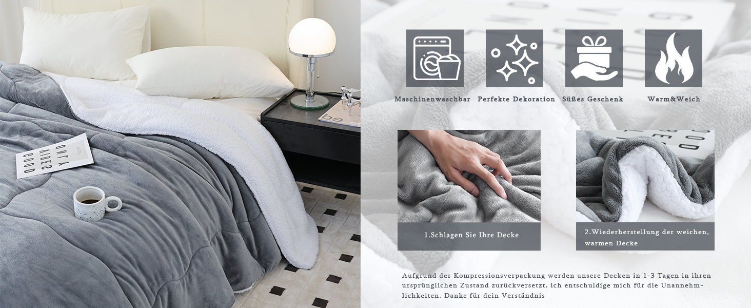 Плед CHOSHOME: теплий фланелевий плед з мікрофібри, Sherpa, двосторонній, 130x150 см