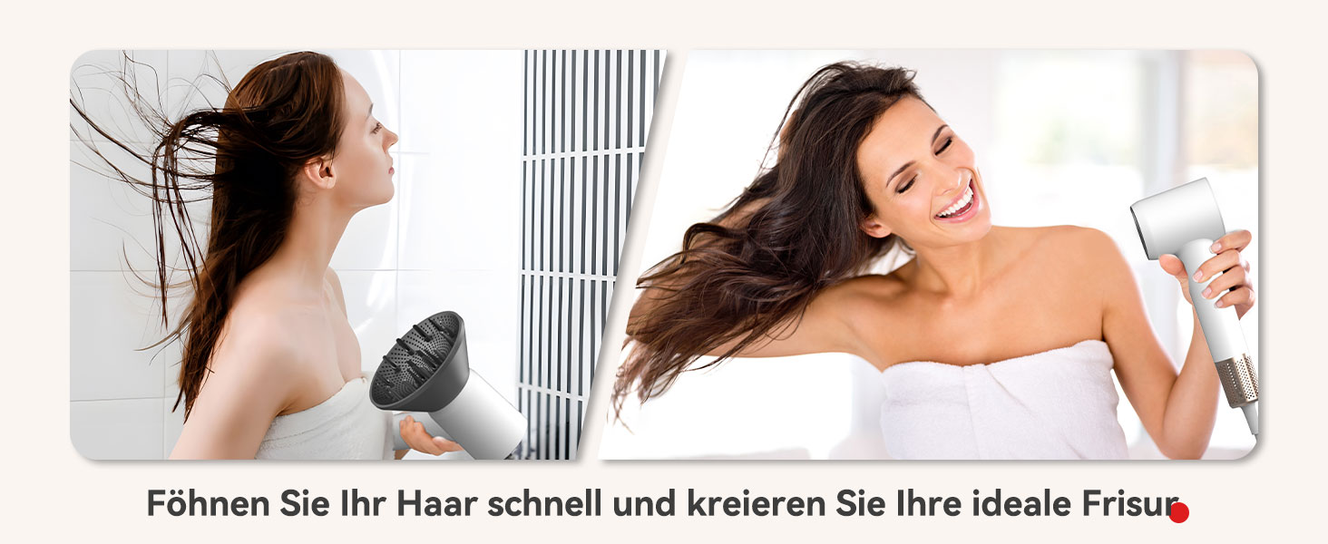 Фен з дифузором, потужний фен з мотором 160 000 об/хв, іонізатор, 500 млн негативних іонів, для подорожей та дому (сірий), з дифузором