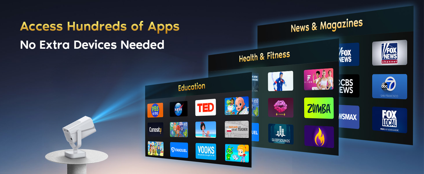 Mini проєктор Smart Beamer Android 11: 4K, 1080P, WiFi 6, Bluetooth 5.2, портативний, 270° оберт, автокорекція трапеції, для телефону/ноутбука