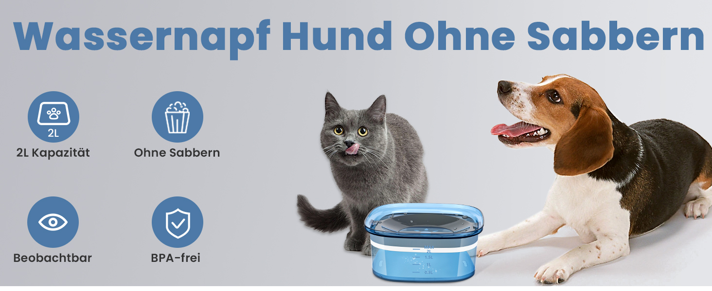 Миска для собак PETTOM, 2L, проти протікання, без облизування, велика (Блакитна)