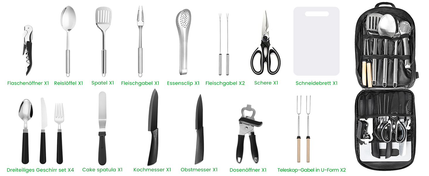 Набір кухонного посуду Berglander 27 предметів: для кемпінгу, пікніків та грилю