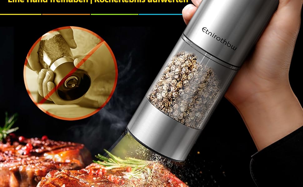 Електричний набір для солі та перцю з нержавіючої сталі, 2 шт., автоматичний, перезаряджається, 5 ступенів помелу, 95 мл, LED-підсвічування, Type-C, база для зберігання