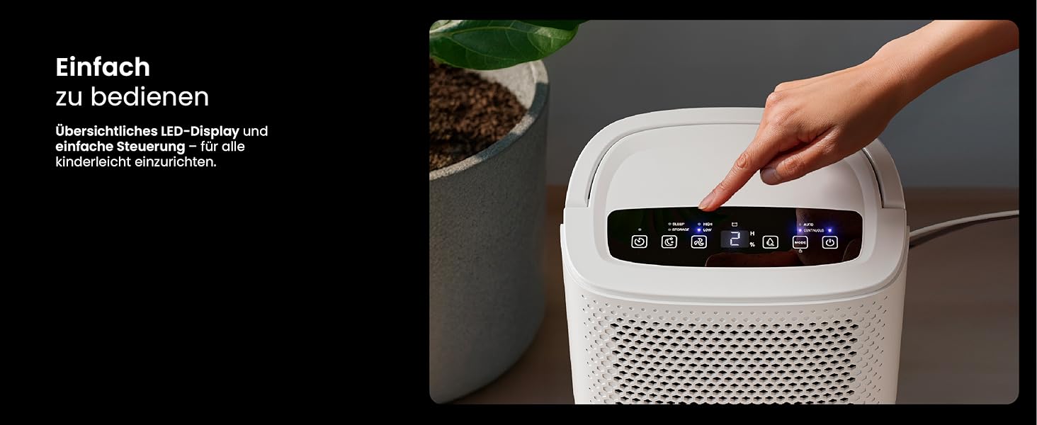 Про Бріз® Eco Kompakt 12L/день - Розумний осушувач повітря з Wi-Fi, LED-дисплеєм, функцією сушіння та автоматичним вимкненням (12л, 20 м²)