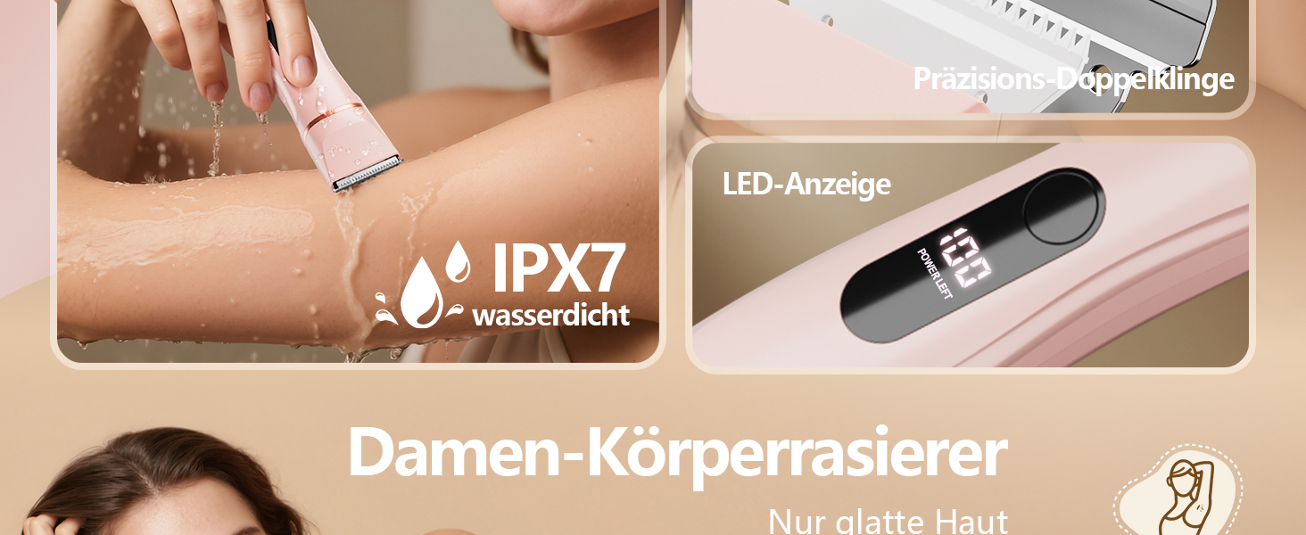 Електричний жіночий тример для бікіні та тіла 2-в-1, вологостійкий, рожевий