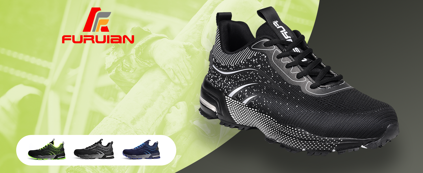Чоловічі та жіночі робочі черевики Furuian з металевим підноском. Легкі, спортивні, дихаючі, чорного кольору. 42 EU