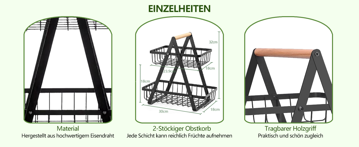 Металева етажерка для фруктів Stöckig – 3 яруси, чорна, для кухні, вітальні, офісу