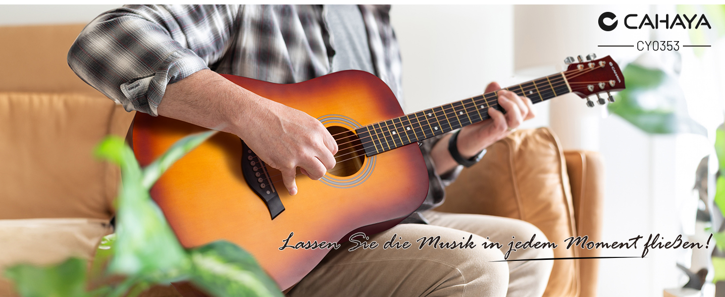 Акустична гітара CAHAYA Lindenholz CY0354: Комплект для початківців, дітей та дорослих, з чохлом, запасними струнами, каподастром, медіаторами та наклейками на лади