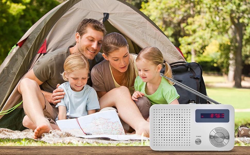 Портативне радіо EMOS з MP3-плеєром та акумулятором, FM радіоприймач, USB-C, Micro SD, білий/сірий