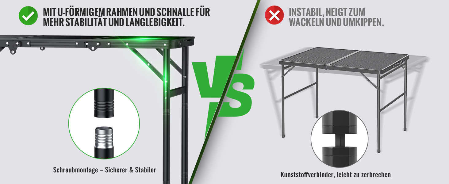 Складний кемпінговий стіл GARLLEN 60x40 см, регульована висота (27/51/75 см), чорний - для пікніка, саду, балкону, пляжу