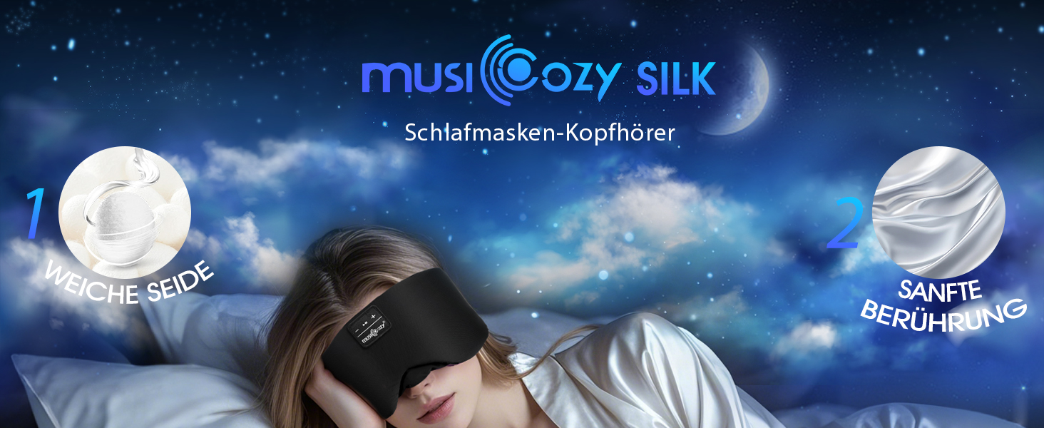 Маска для сну з Bluetooth навушниками, шовкова, 100% затемнення, для чоловіків та жінок, м'яка, для сну, подорожей та релаксації, чорна