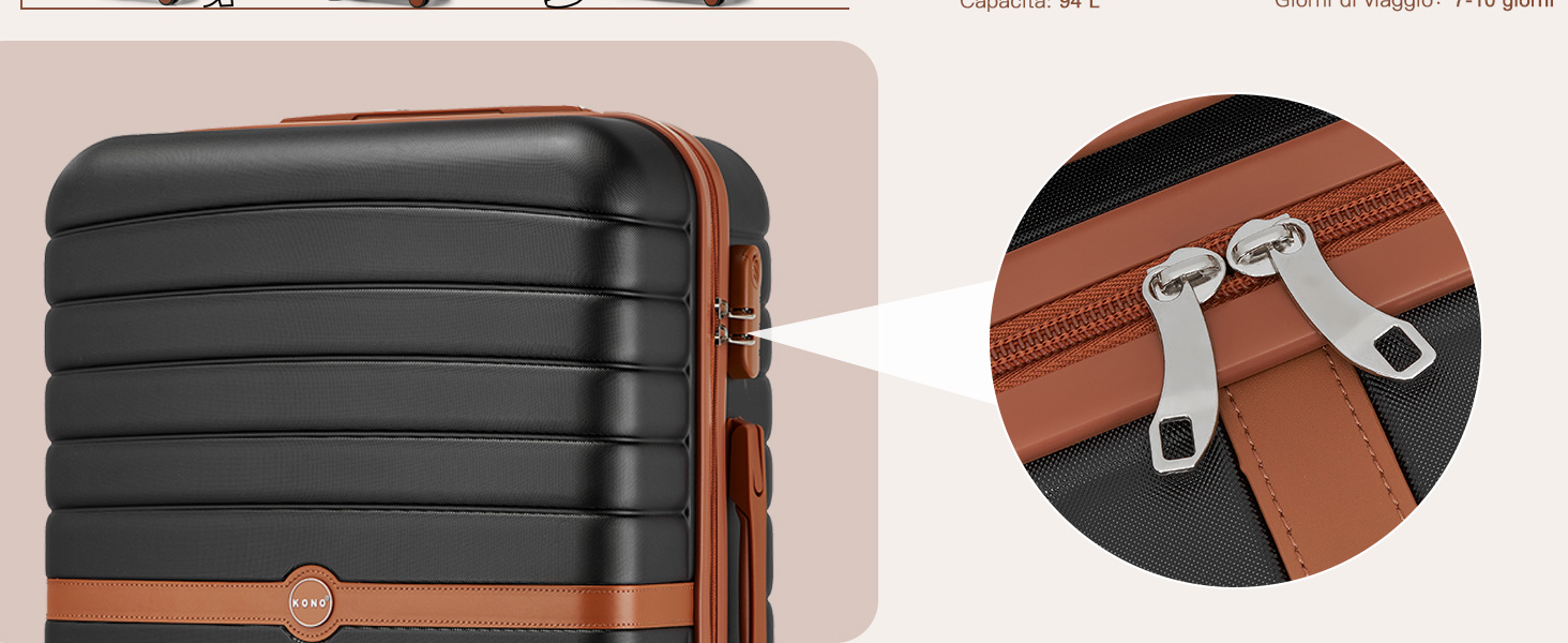 Чемодан KONO: валіза-тележка ручної поклажі 55x40x20 см (ABS+PC, з подвійними колесами, кодовий замок)