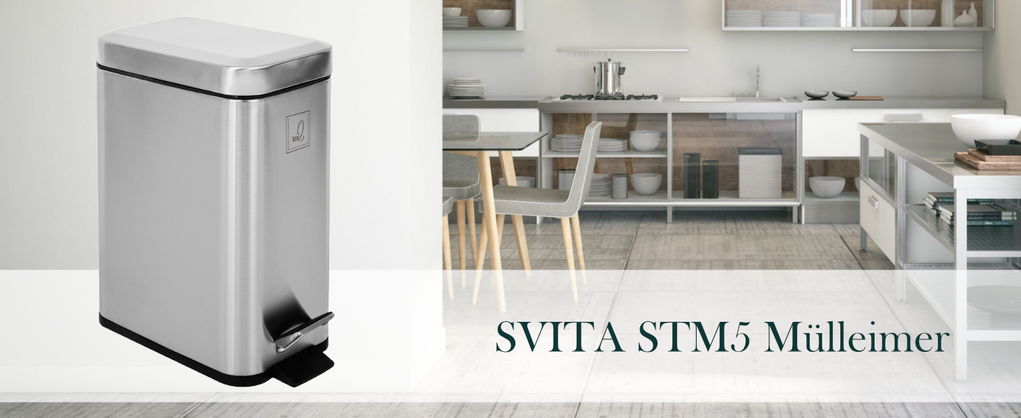 Сміттєвий відер SVITA STM5 з педаллю та м'яким закриттям Softclose, 5л, прямокутний, сріблястий