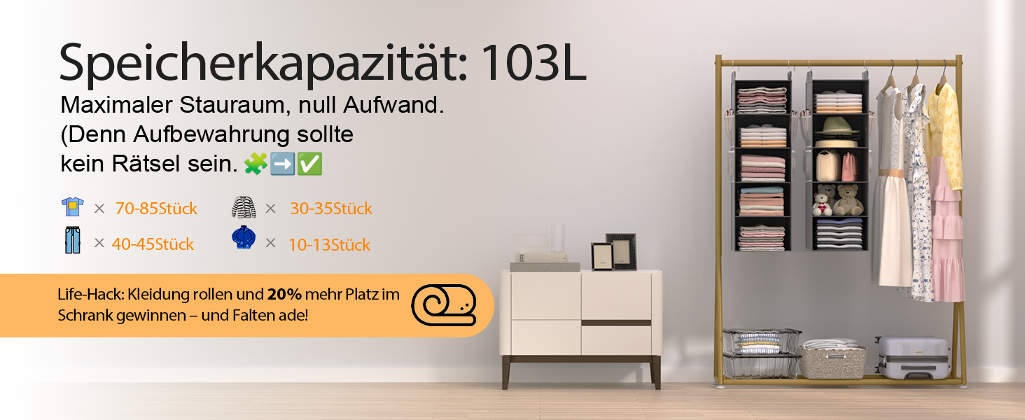 Організатор для шафи Extra Tief - 6-ярусний з 4 кишенями з сітки, для зберігання речей, ідеальний для студентів та кемпінгу (Сірий)