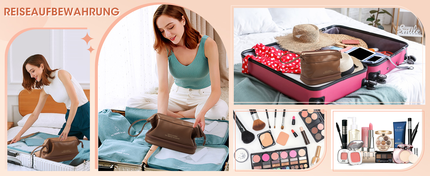 Косметичка для жінок Abiudeng: велика, водонепроникна, з відділенням для пензлів. Ідеальна для подорожей та зберігання макіяжу. Колір: коричневий