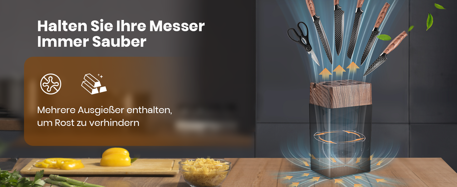 Набір ножів Messerblock Set, 7 предметів: професійний кухонний набір з блоком, з високоякісної нержавіючої сталі та ергономічними ручками, для дому. Чорний колір.