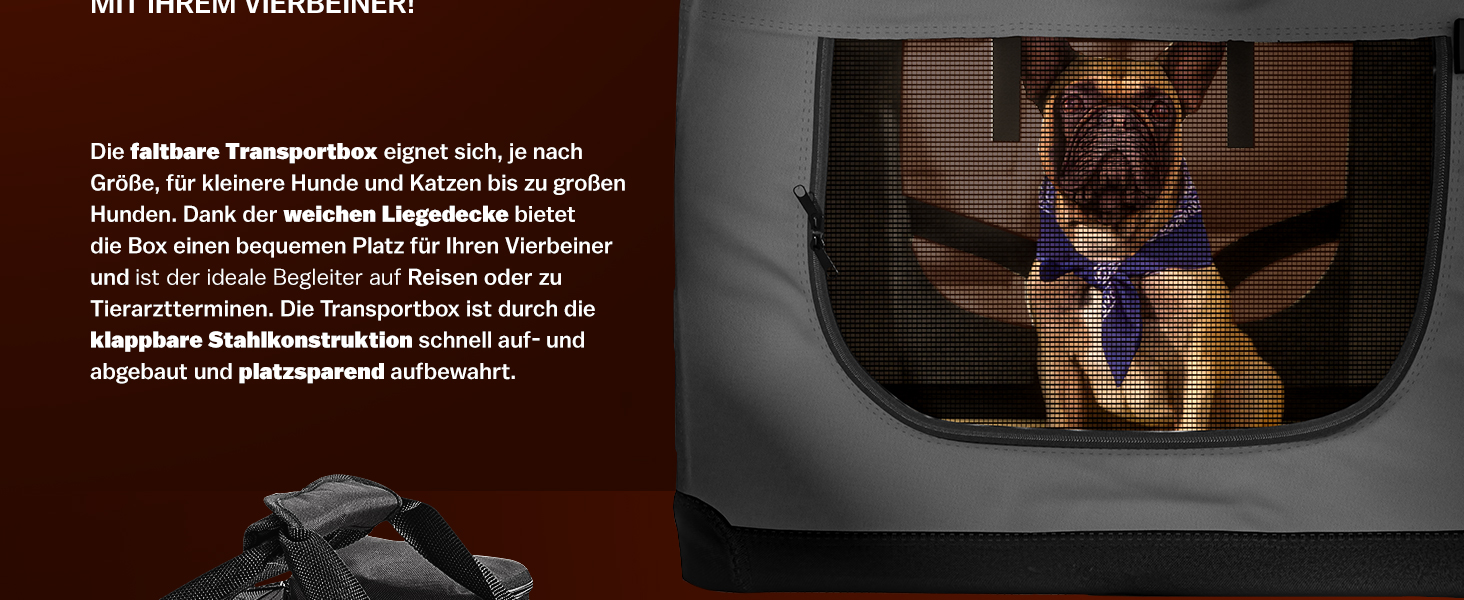 Складана переносна переносна коробка для собак L 70x52x50 см, антрацит. Міцна, дихаюча, для автомобіля, переноска для тварин