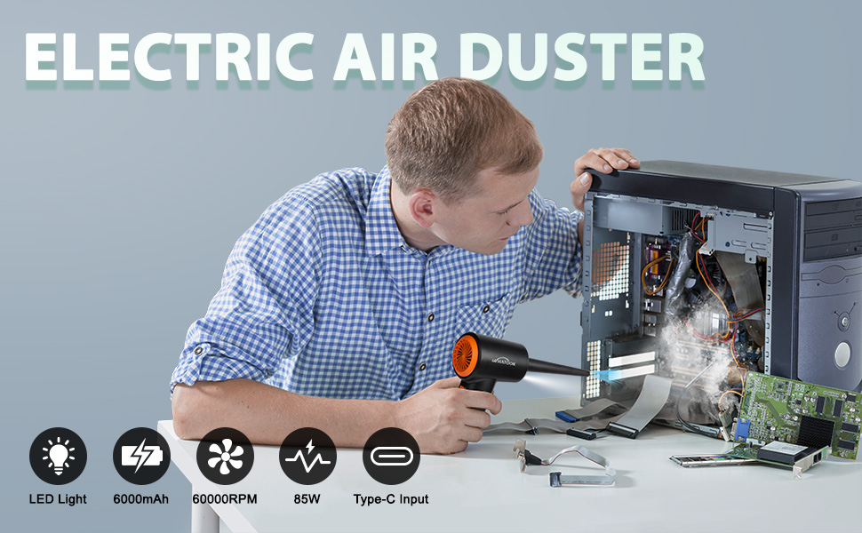 Електричний пилосос для повітря A-Air Duster: 3 швидкості, LED-підсвітка, перезаряджається, для чищення ноутбука, авто, офісу