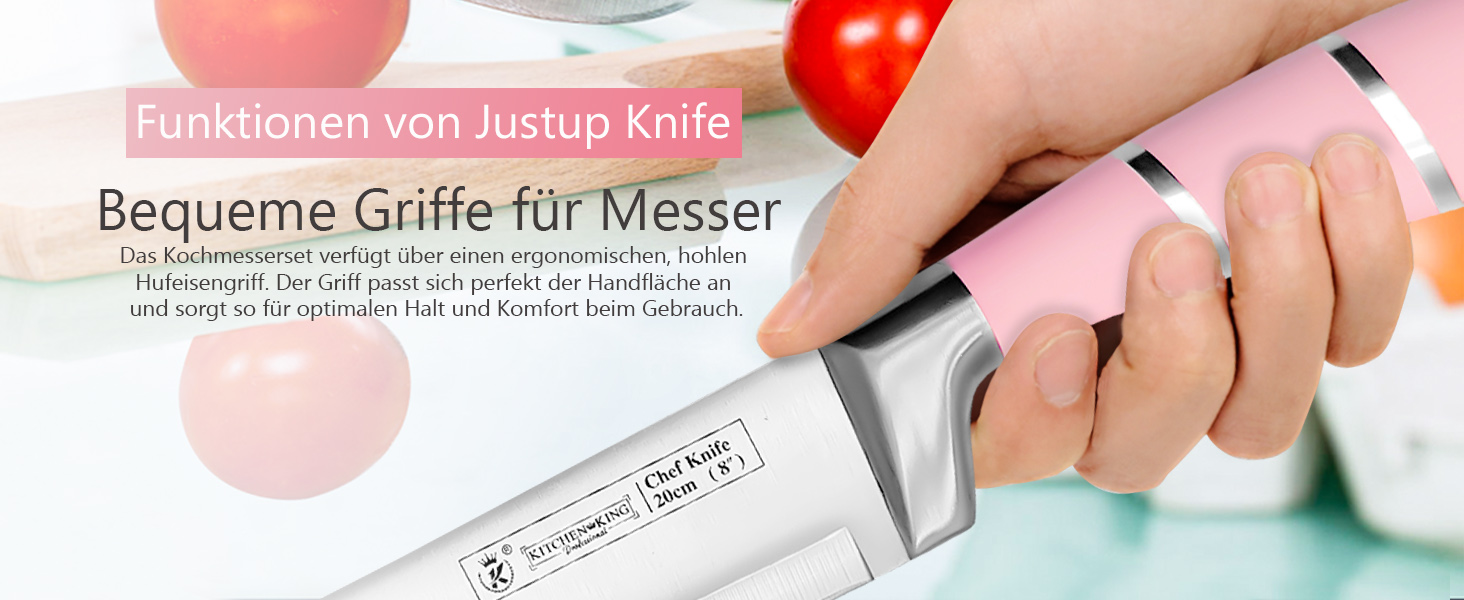 Набір кухонних ножів Justup 9шт з обертовим блоком, рожевий. Набір ножів з нержавіючої сталі з антипригарним покриттям, з точилкою для кухні.