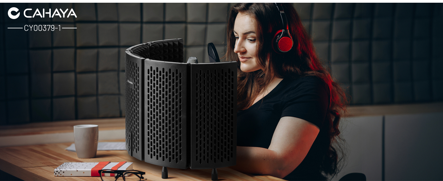 Акустичний ізоляційний екран для мікрофона CAHAYA, 5-панельний поглинач звуку та поп-фільтр, регульований на 180°, складаний захисний щит для студійного запису