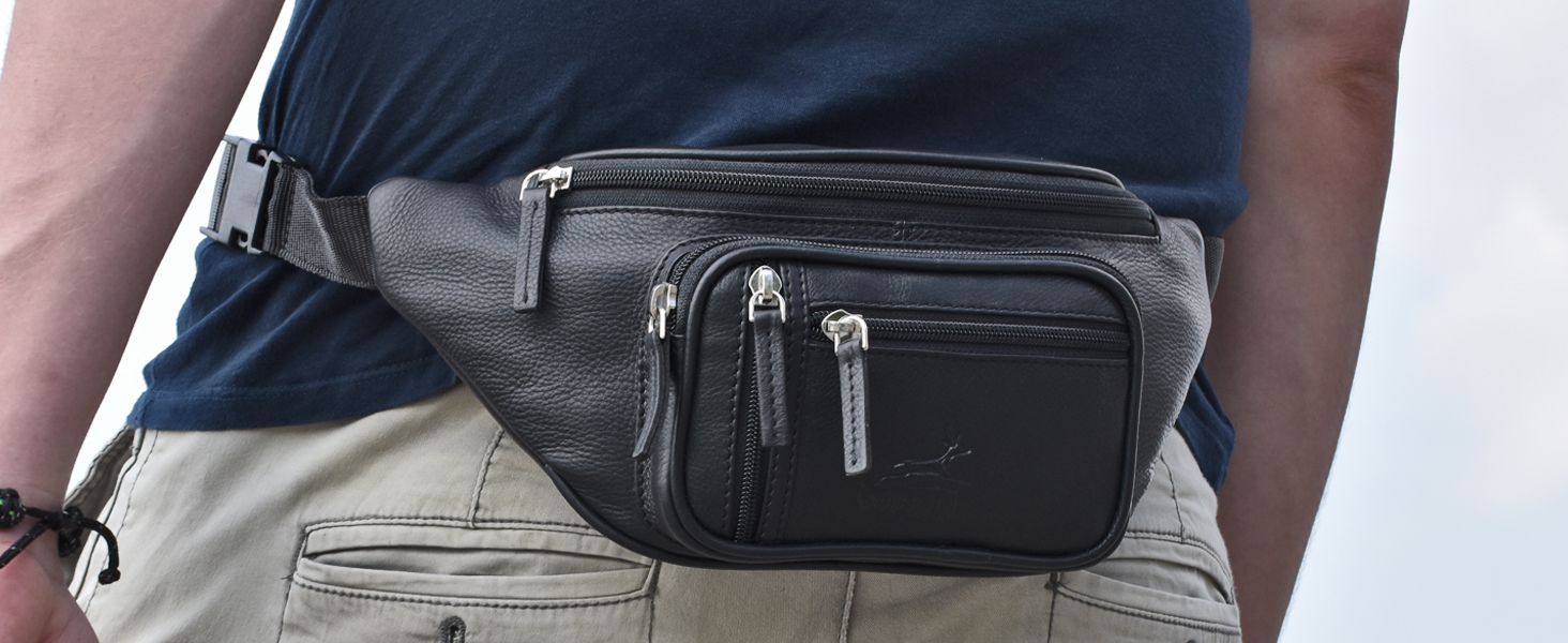 Чоловіча/жіноча поясна сумка Volmer Palma з натуральної шкіри, чорна, регульований ремінь до 130 см