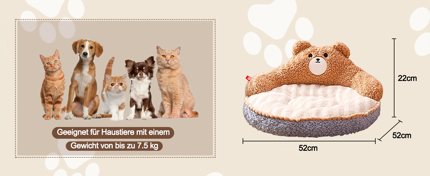 Galatea Cat Bed, Round Pet Bed for Cats and Puppies, Warm, Comfortable Pet Bed, Removable, Washable Cat Bed, Cat Sofa for Indoor and Outdoor Cats (Brown)