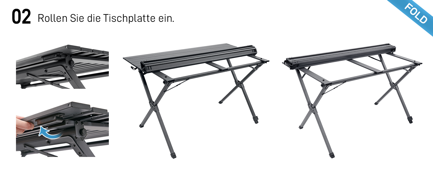 Розкладний туристичний стіл EVER ADVANCED 120x70 см, алюміній, 100 кг, сірий
