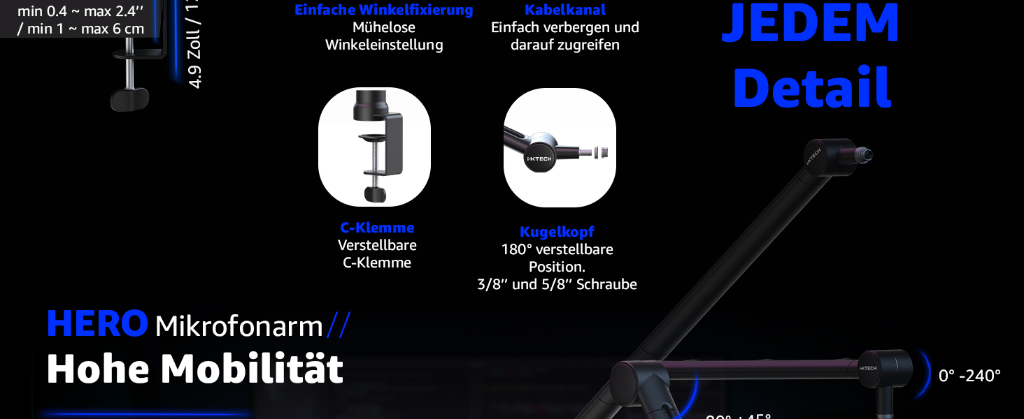 Підставка для мікрофона IXTECH – регульована, 360° обертання, зі сталі, для радіо, подкастів, геймінгу
