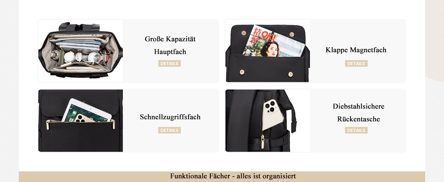 Сумка-рюкзак LOVEVOOK для жінок, водонепроникний рюкзак для ноутбука, шкільна сумка для підлітків, елегантний рюкзак для щодня, 15.6 дюймів, сумка для роботи, сумка для вчителя, рюкзак для подорожей, бежевий та хакі