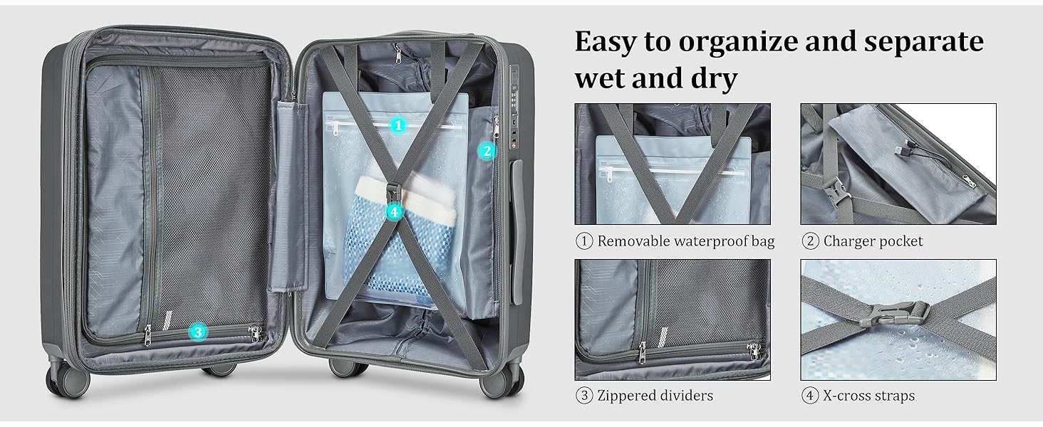 Набір валіз Joyway 4 шт. з жорстким корпусом та TSA-замком, розширюваний. Чорний, сірий.