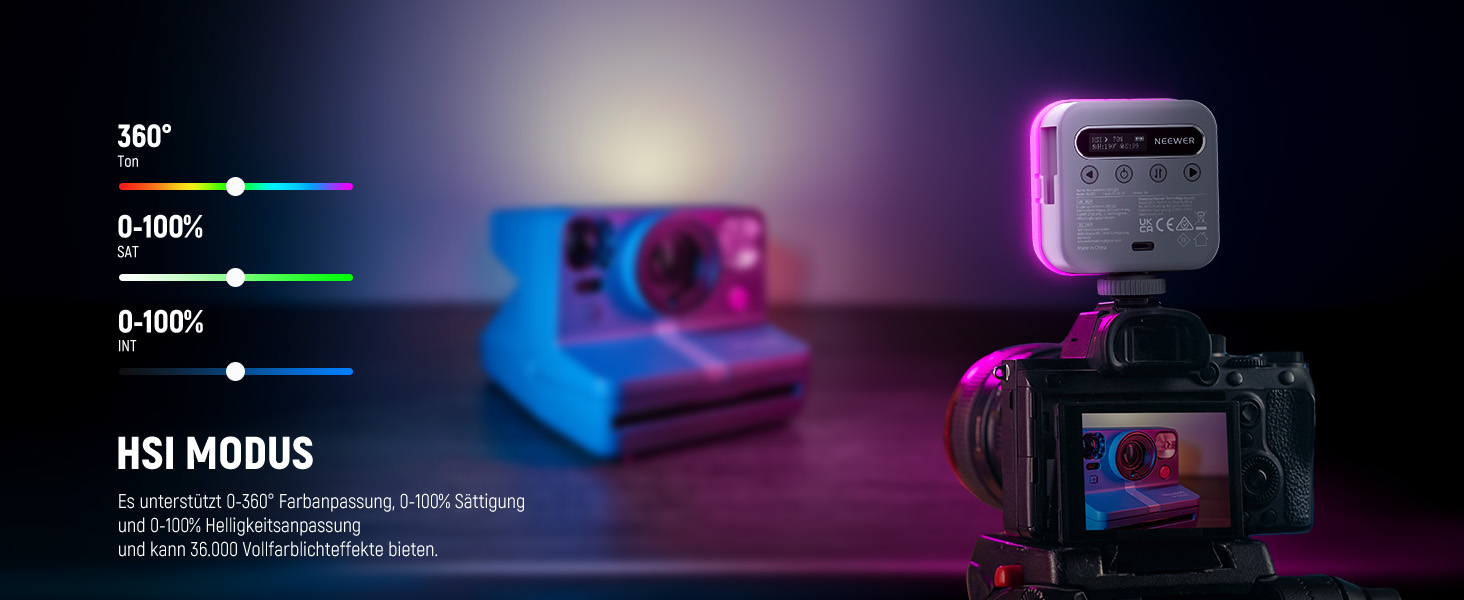 NEEWER BL60C LED-панель для відеозйомки: RGB, 8W, 2700K-7500K, портативна, з акумулятором 4000mAh, метал, CRI 97