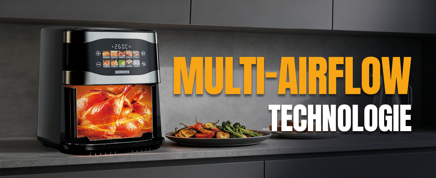 Фритюрниця повітряна HEINRICHS 9L XXL з LED-дисплеєм, 10-в-1, 1800W, без жиру, з таймером, сенсорне управління, для кухні