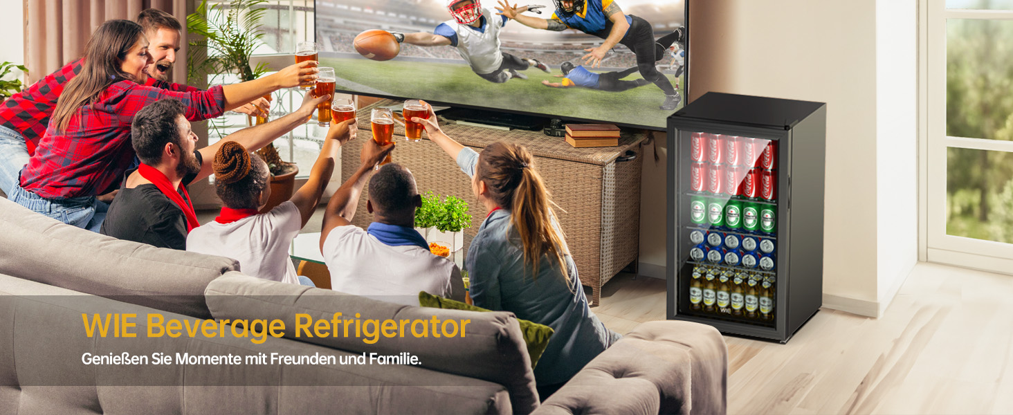Міні-холодильник для напоїв WIE з подвійними скляними дверцятами, регульованими полицями, 86 літрів, 120 банок, для соди/пива, для дому/кухні/бару/офісу