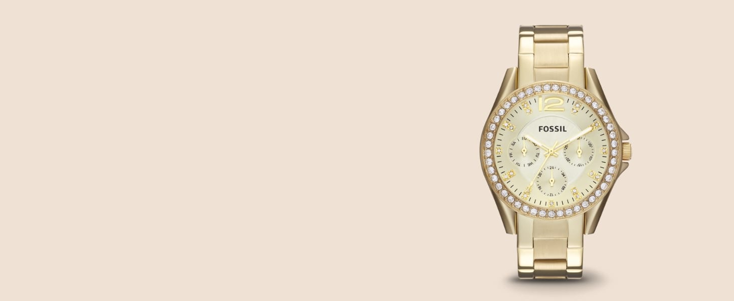 Годинник Fossil Riley для жінок: кварцовий хронограф з нержавіючої сталі або шкіряним ремінцем, золотистий колір, блискітки, 38 мм