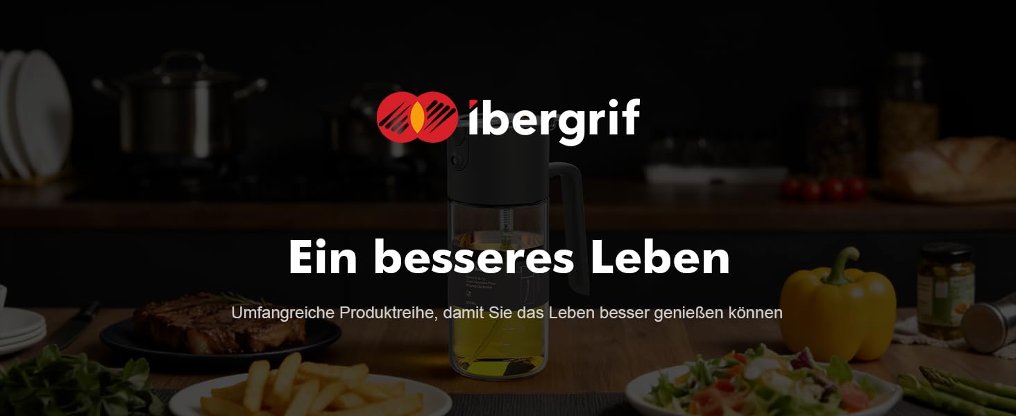 Розпилювач для олії Ibergrif 2-в-1, 500 мл, скляна пляшка з розпилювачем та дозатором, для фритюрниці, гриля, духовки, салату - сірий (M530B)