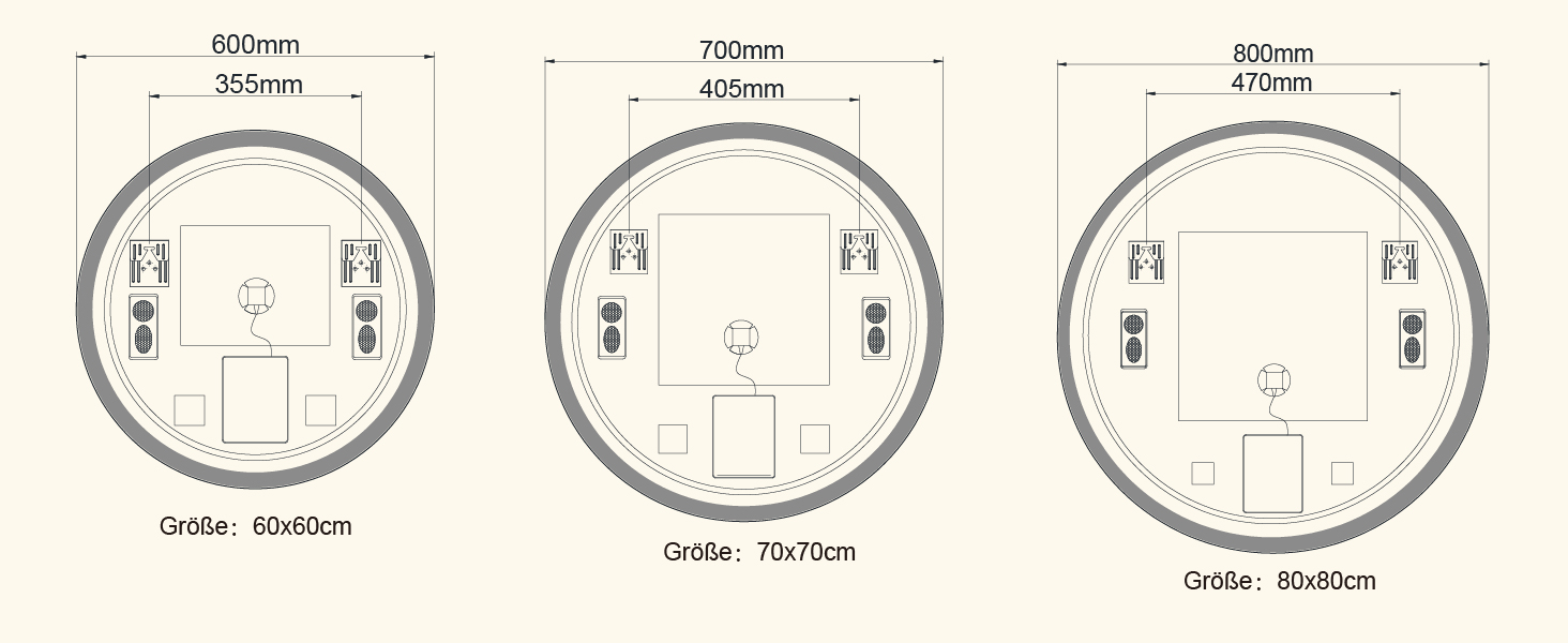 Дзеркало для ванної кімнати з підсвічуванням LED, антизапар, сенсорне керування, регулювання яскравості, 3 кольори світла, функція пам'яті, захист від вибуху, кругле дзеркало 50см (металевий каркас+bluetooth)