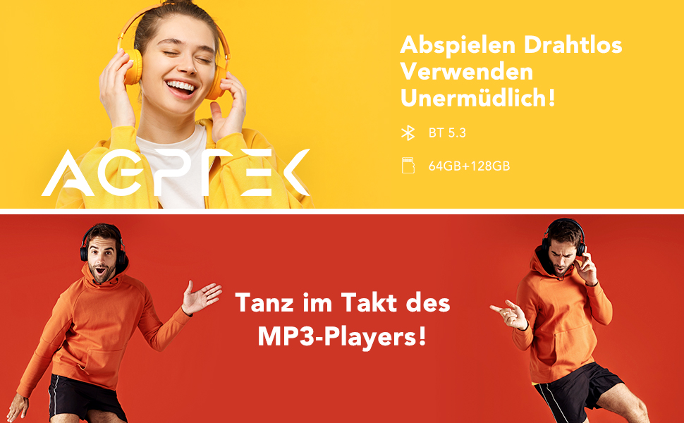 MP3 плеєр AGPTEK 64GB Bluetooth 5.3, 2.4