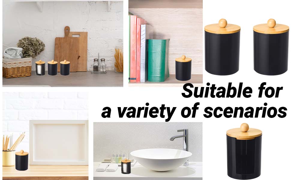 Диспенсер для ватних паличок та ватних дисків, чорний, 3 шт. - органайзер для ватного диска, бамбук, акрил